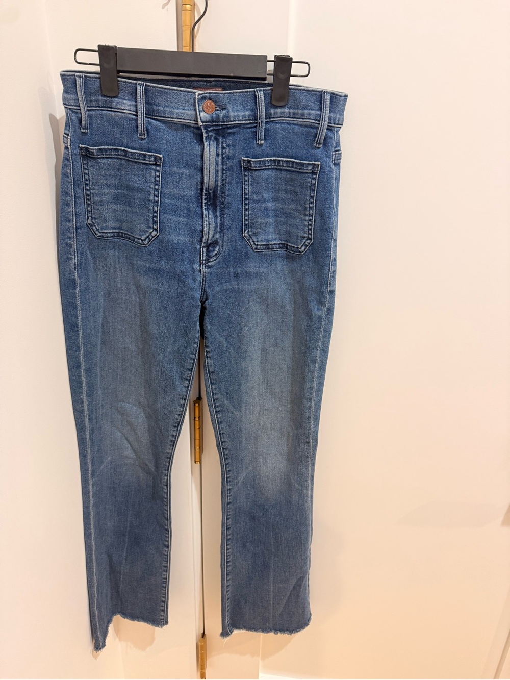 MOTHER Medium Blue High-Rise Cropped Jeans